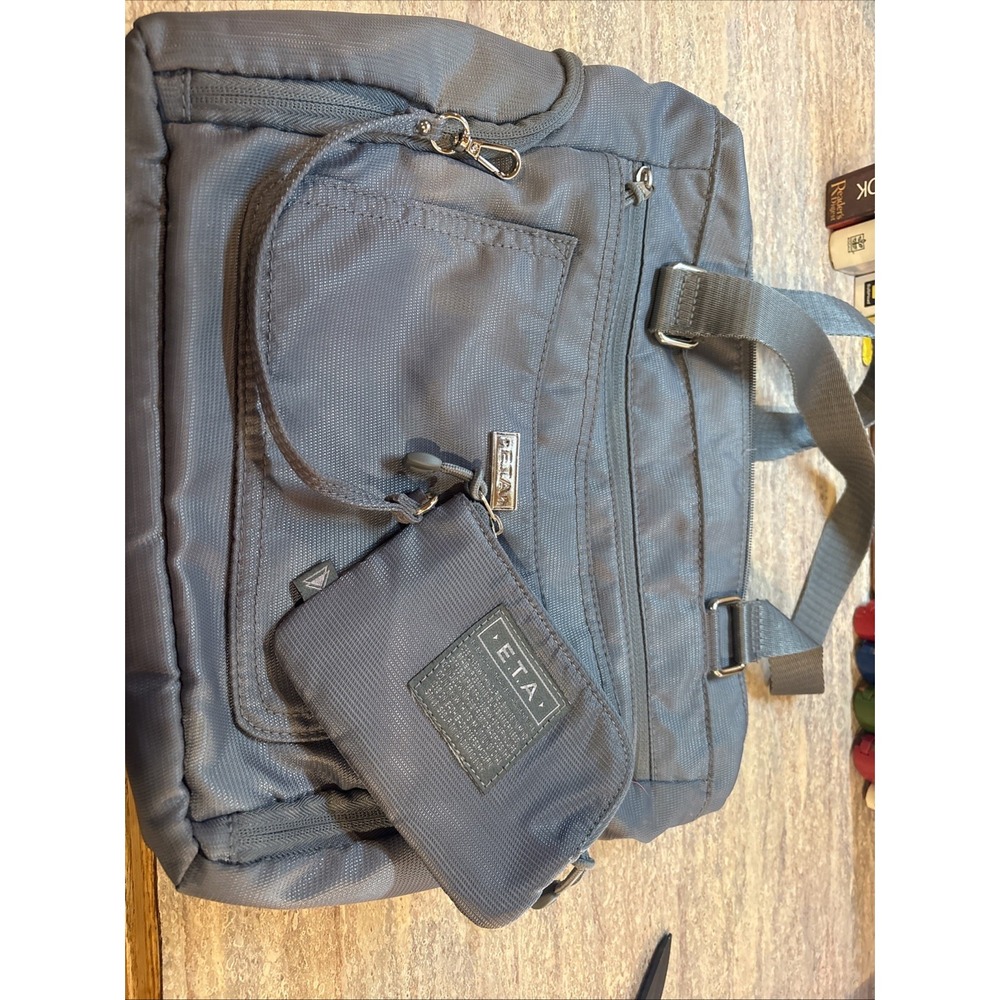 E.T.A. Casual Everyday Travel Shoulder Bag Gray with Wristlet 15 x 10 x 3.5